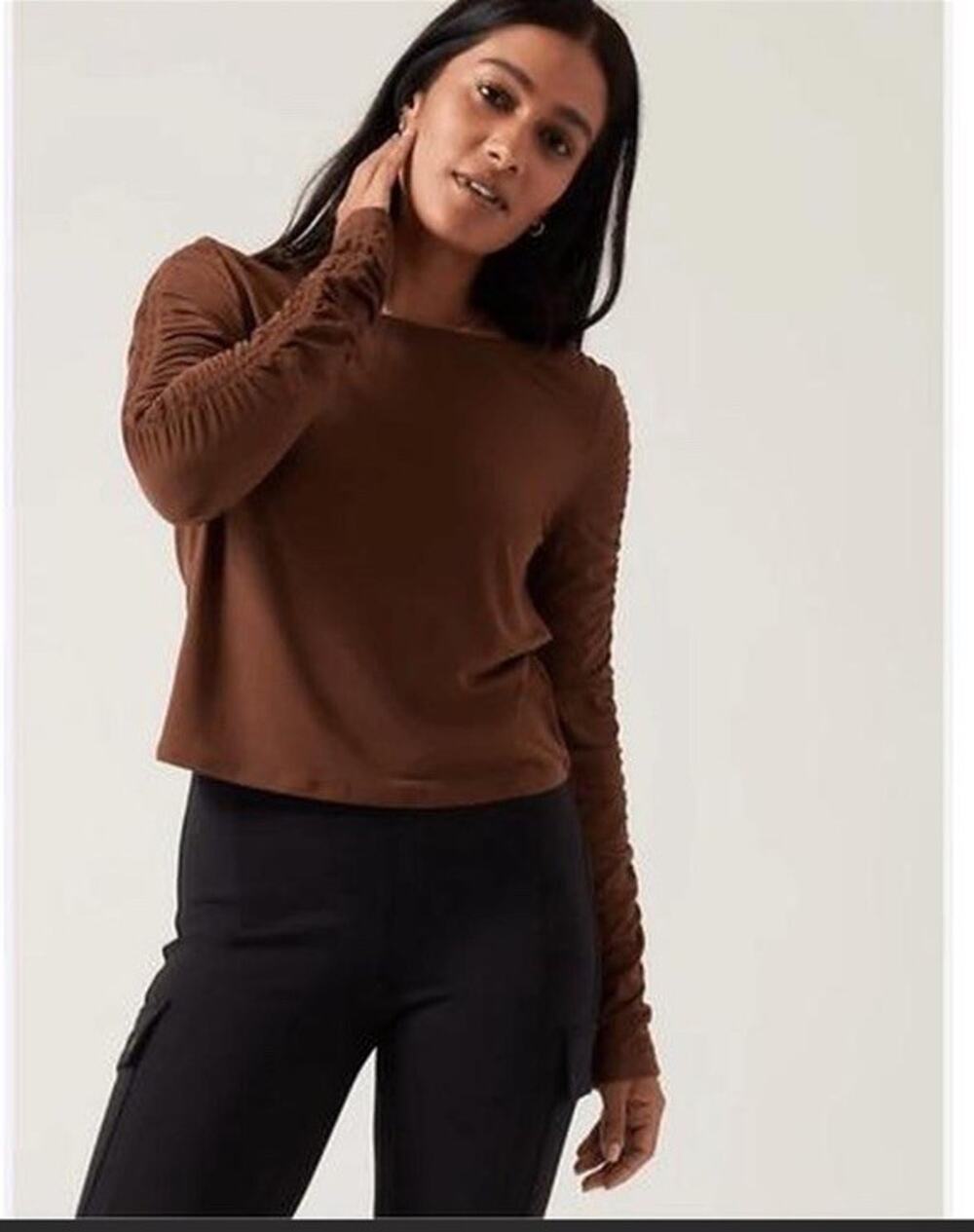Athleta All Around Ruched Top Long Sleeve Brown Women’s Size L